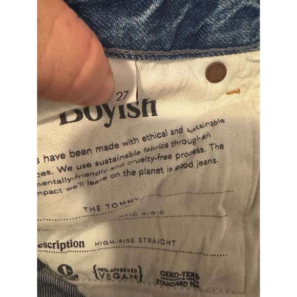 Boyish Jeans Womens 27 Blue The Tommy High Rise Straight Distressed Vegan Denim - Picture 11 of 16